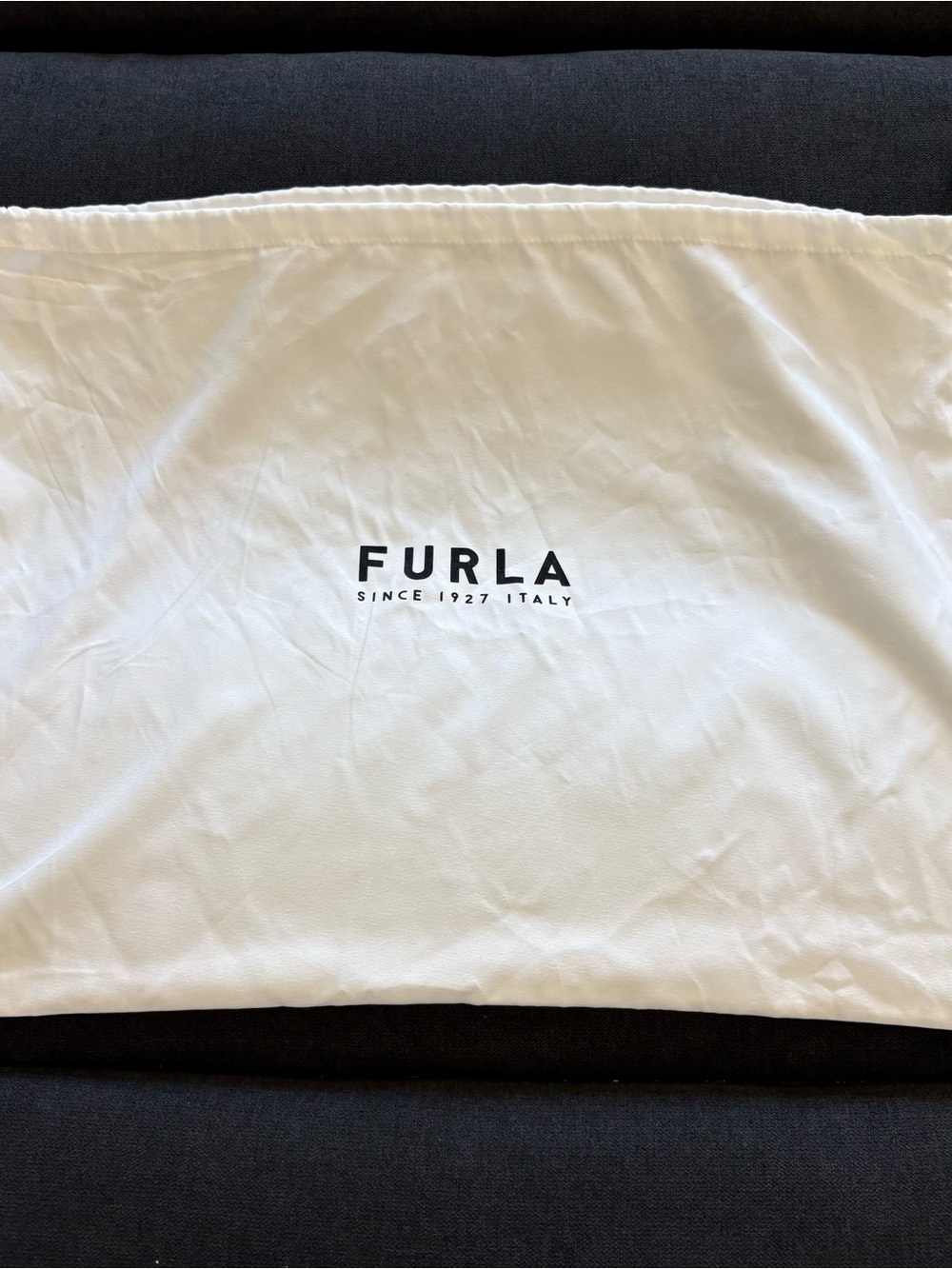 Furla White Fabric Drawstring Bag with Black Logo Medium